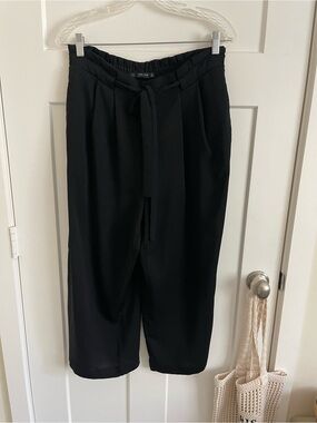 Zara Black Tie-Waist Cropped Trousers